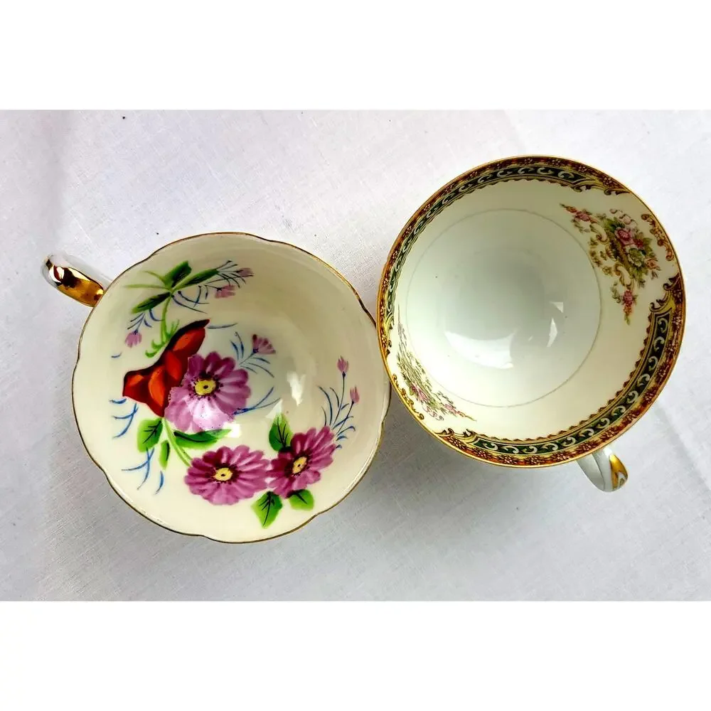 VNTG Teacups Hand Painted Both Marked Occupied Japan Adline China and Usagco